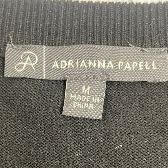 Adrianna Papell  Black V Neck Sweater Knit Top with 3/4 Sheer Sleeves Sz M - Picture 8 of 13